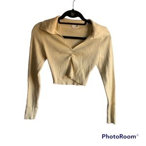 Crop Top Sweater Yellow Ribbed Dreamers by Debut‎ Size XL